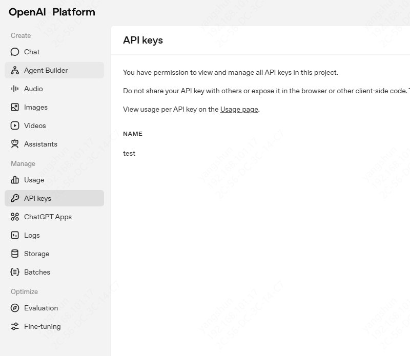 选择 API Key 菜单
