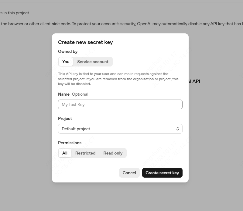 新建 API Key - 输入名称