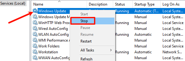 stop-windows-update-service