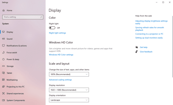 display-setting-windows-10